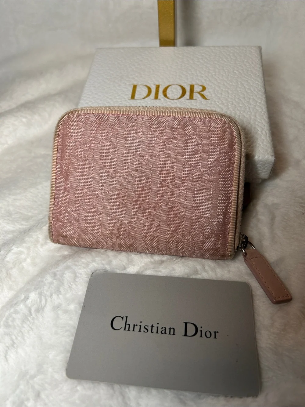 152. Dior Blush Pink Monogram Zip Compact Wallet